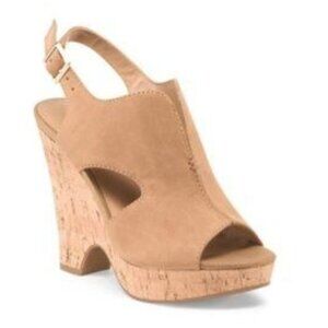 Franco Sarto Gallard Suede Leather Cork Wedge Shoes Sandals 6.5 Like New